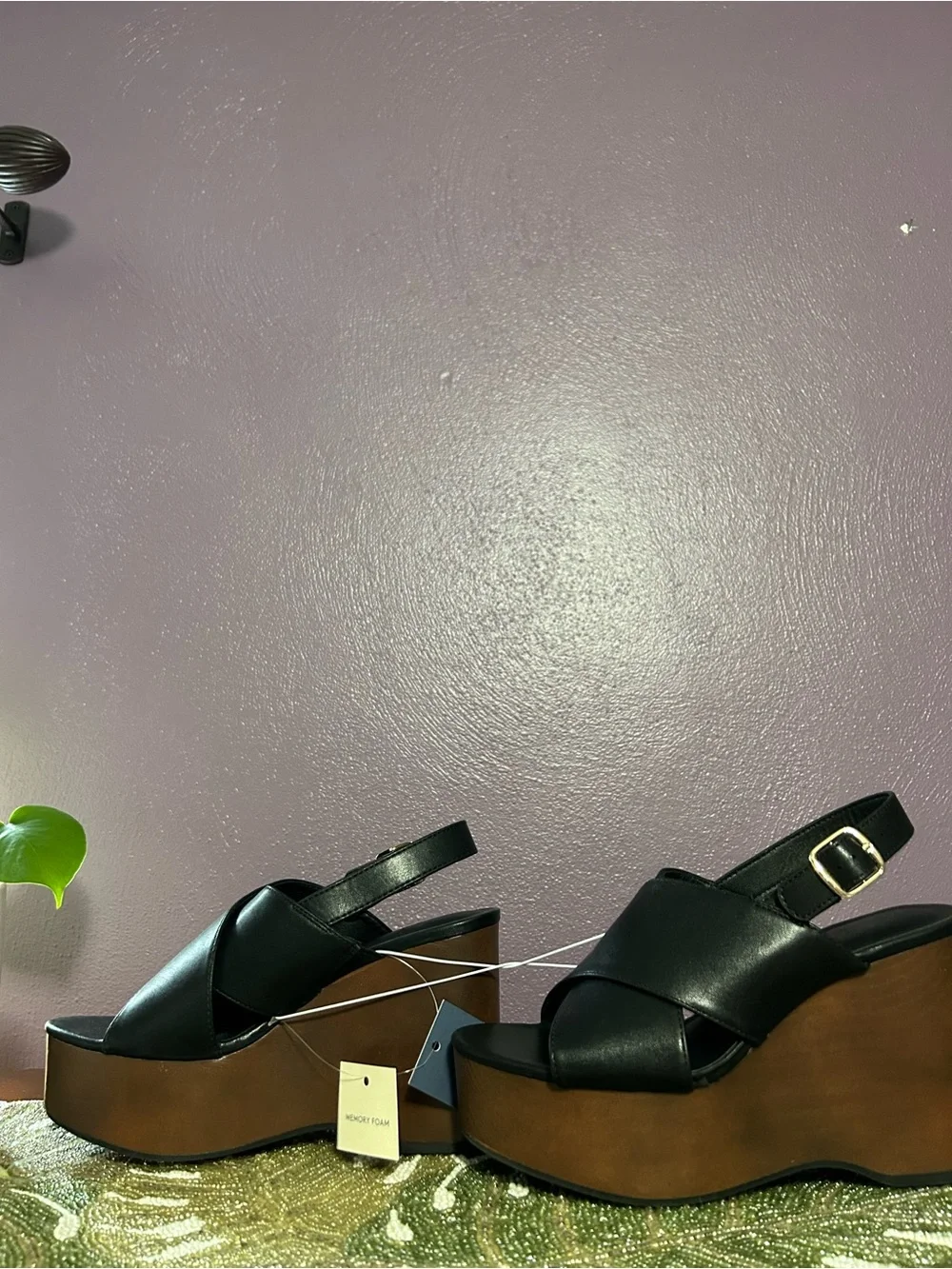 Y2k Naomi Wood Wedge Heels Universal Thread size 7.5 black brown whimsy office